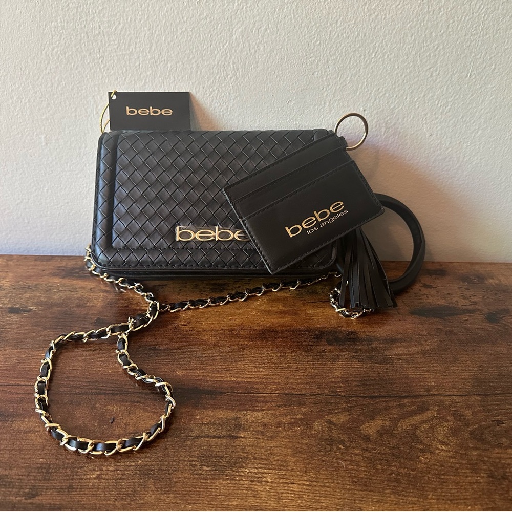 bebe Black Crossbody Bag with Gold Accents NWT - Picture 2 of 9
